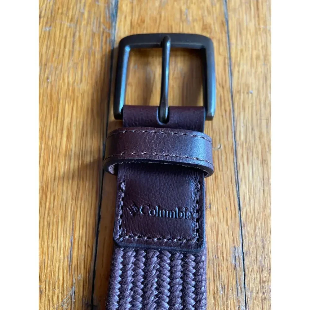 COLUMBIA Brown Stretch Woven Belt w/Leather Trim Mens sz L (38-40)